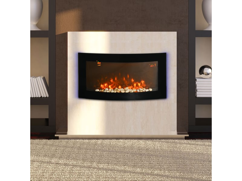  Cheminée électrique murale noire avec led et télécommande, 10002000 w  - Conforama C
