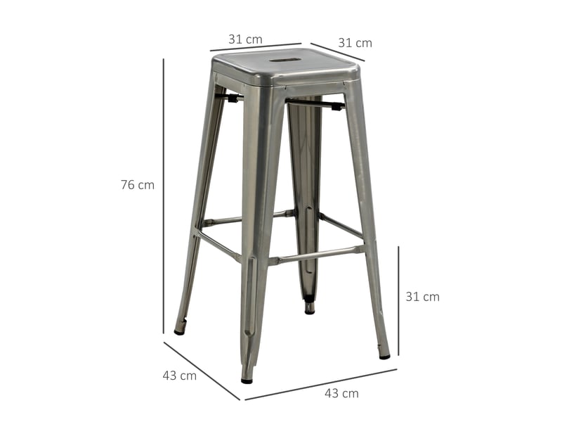  Lot de 4 tabourets de bar industriel empilables hauteur assise 76 cm métal argent  - Conforama E