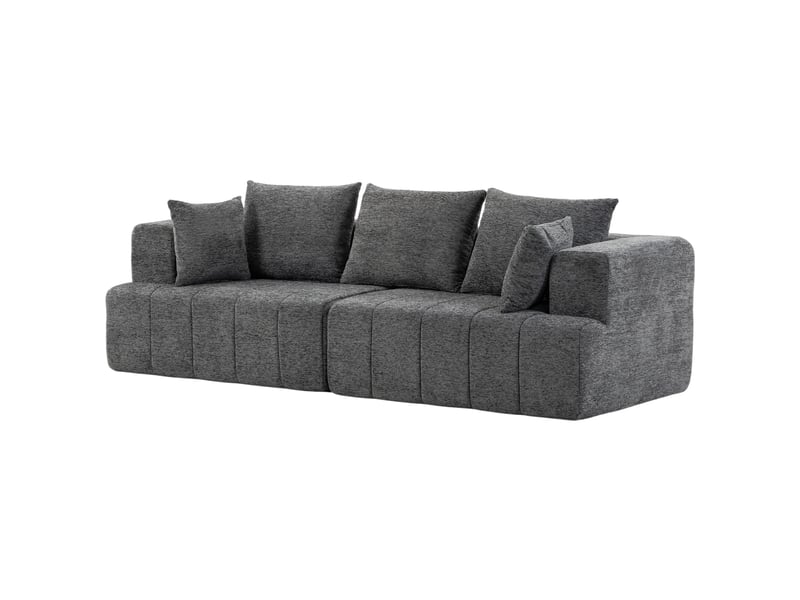 Canapé droit 3 places 248 cm pour salon en tissu chenille gris assise épaisse à ressorts ensachés T1003-01-19500 - Conforama C