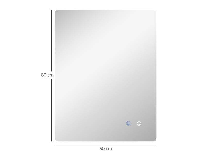 Miroir rectangulaire mural lumineux led de salle de bain 80 x 60 cm luminosité réglable blanc transparent - Conforama E