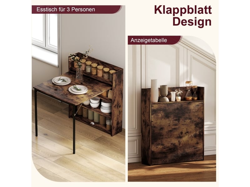  Table à manger pliante avec étagère 80x90x93 cm – bois rustique – gain de place pour petits espaces  - Conforama D