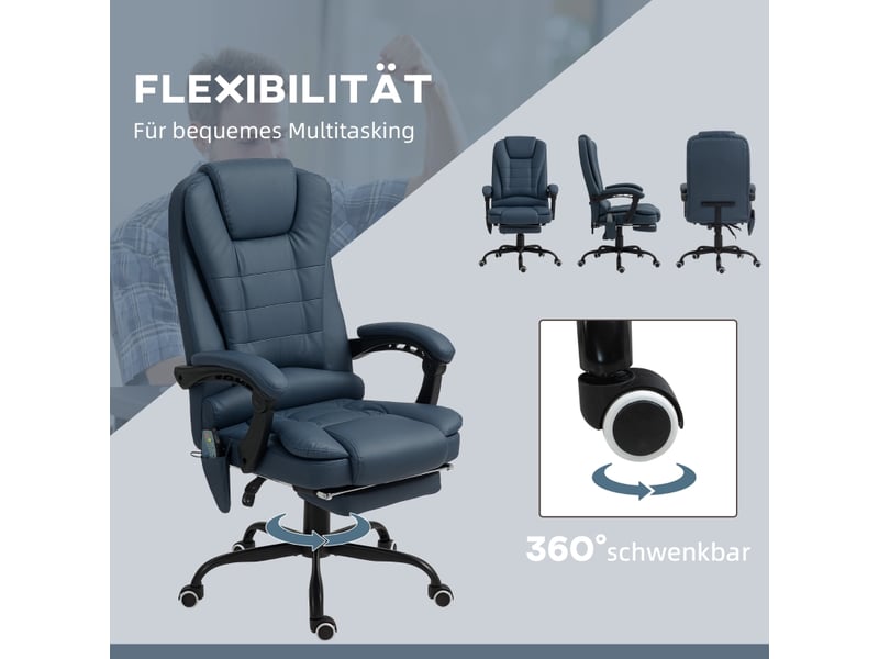  Fauteuil de bureau massant,67x67 cm,avec repose-pieds,aspect cuir,bleu  - Conforama E
