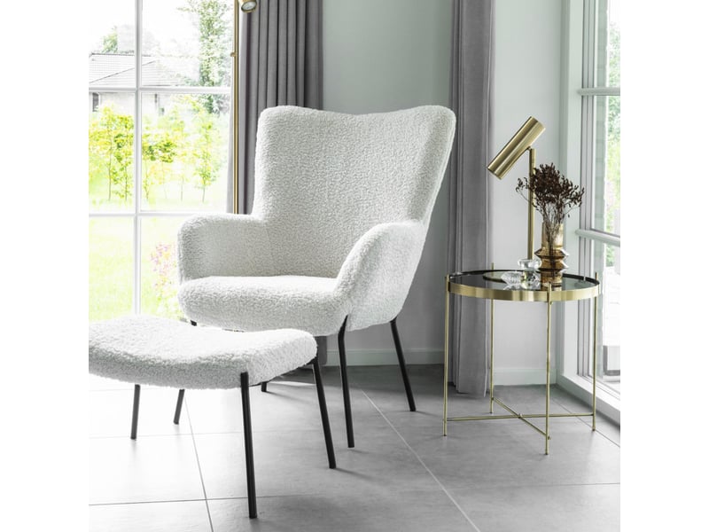 Boris-fauteuil vintage en tissu bouclé écru  - Conforama B