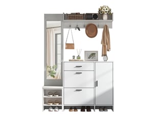 Portemanteau avec banc et rangement 140 x 200 cm en mdf blanc