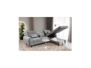Canapé d'angle droit fixe <strong></strong> <strong></strong> 4 places Polyester gris avec coffre de rangement
