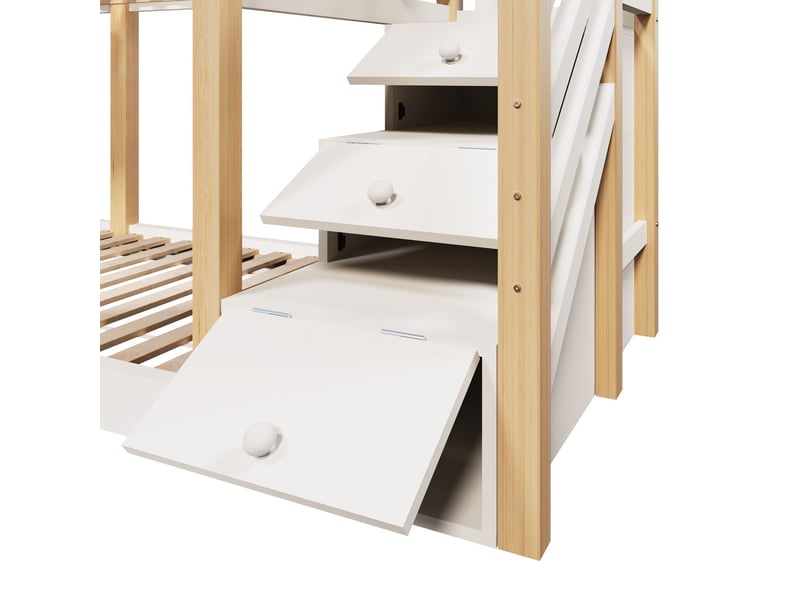  Lit superposé - 90x200 cm - design cabane avec tableau noir - lit superposé enfant - escalier de rangement, sécurité, bois massif  - Conforama D