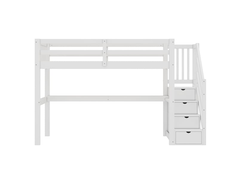  Lit mezzanine enfant 90x200 avec bureau intégré et escalier de rangement, cadre robuste en bois de pin massif, gain de place, blanc  - Conforama W