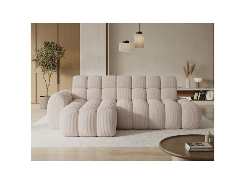  Canapé d'angle convertible bulla 3 places beige – velours côtelé avec extension d'assise électrique  - Conforama E