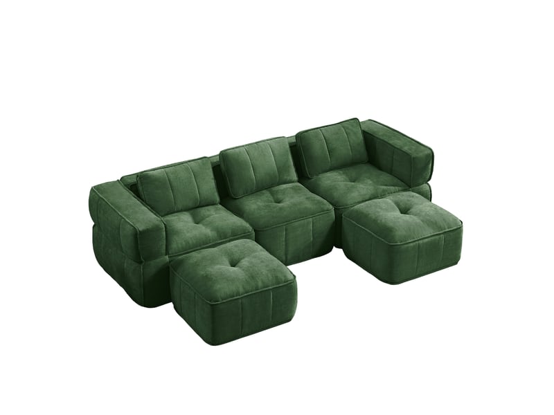 Canapé modulable en u 3 places avec 2 poufs, en polyester vert - Conforama A