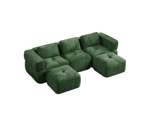 Canapé modulable en u 3 places avec 2 poufs, en polyester vert