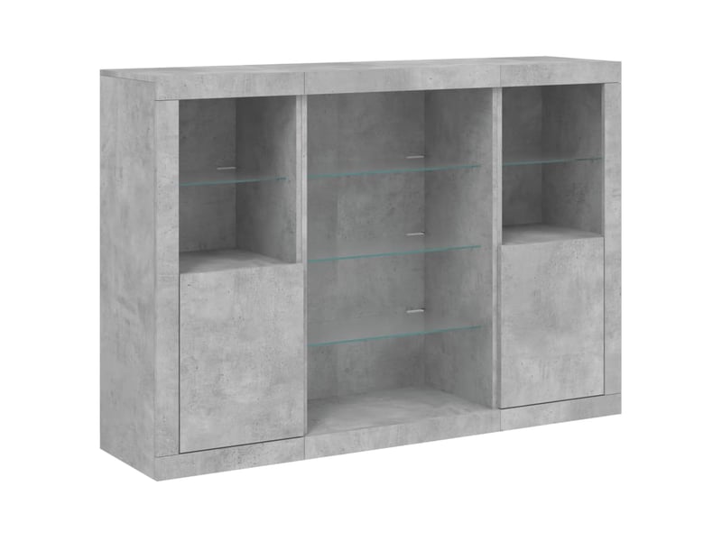  Buffets avec lumières led 3 pcs - bahut - meuble de rangement gris béton bois d'ingénierie  - Conforama E