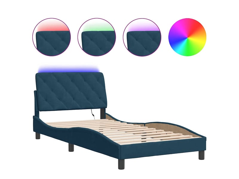  Lit simple- lit adulte -  cadre de lit avec led sans matelas bleu 100x200 cm velours  - Conforama A