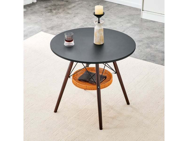 Table à manger ronde,80x80x71,5 cm,avec rangement,mdf,noir et bois noyer - Conforama B