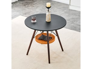 Table à manger ronde,80x80x71,5 cm,avec rangement,mdf,noir et bois noyer