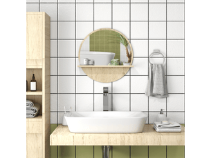 Miroir rond mural de salle de bain avec 1 étagère de rangement - ø 45 x 10h cm - panneau de particules