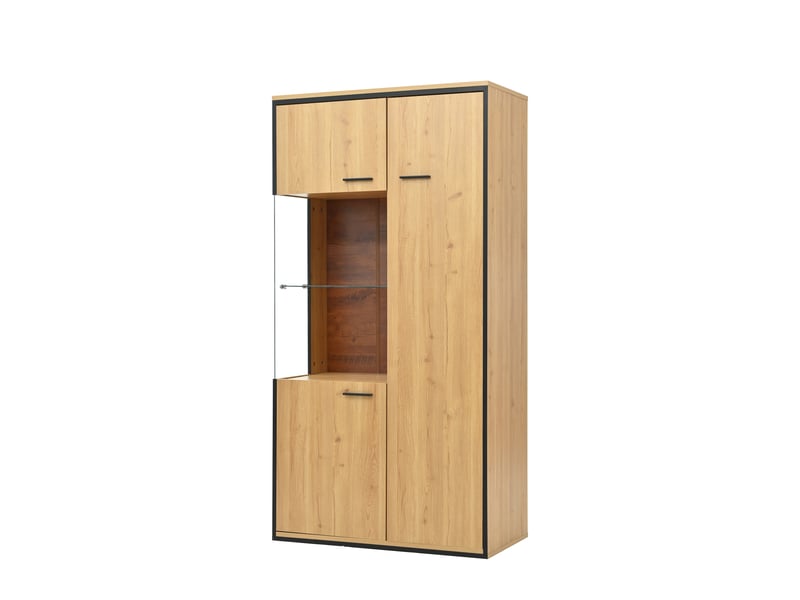  Vitrine moderne avec éclairage led 15 couleurs, porte et étagères en verre, h150 cm, grand rangement  - Conforama D