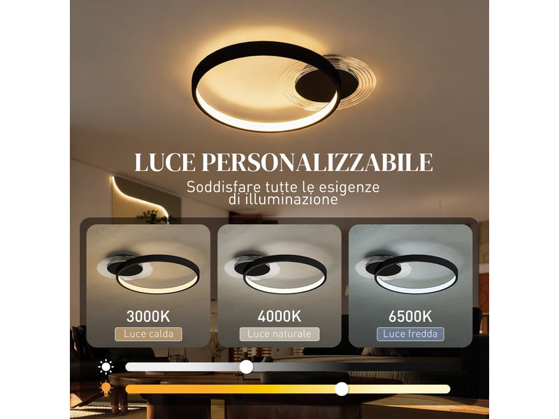 Plafonnier led noir à deux anneaux 30 w avec température réglable pour salon, chambre et bureau - Conforama D