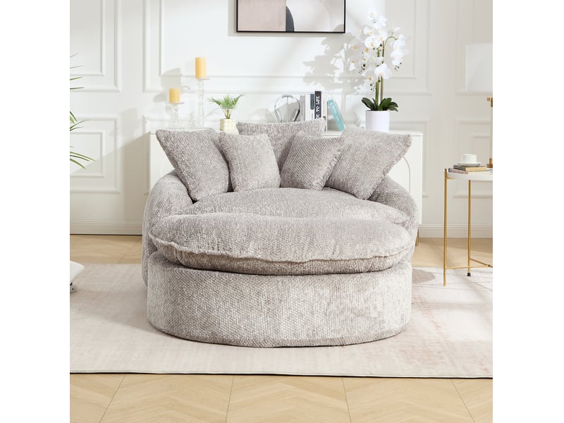  Fauteuil lounge mousse polyester gris clair, avec pouf, coussin inclus 190,5x138x63 cm  - Conforama W