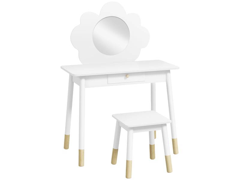  Ensemble coiffeuse pour enfant avec tabouret, coiffeuse 2 pièces pour enfants de 3 à 6 ans, miroir forme de nuage, blanc  - Conforama B