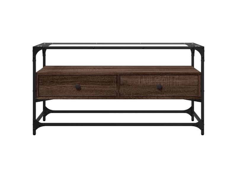  Meuble tv - banc tv - meuble de rangement avec dessus en verre chêne marron bois d'ingénierie  - Conforama D