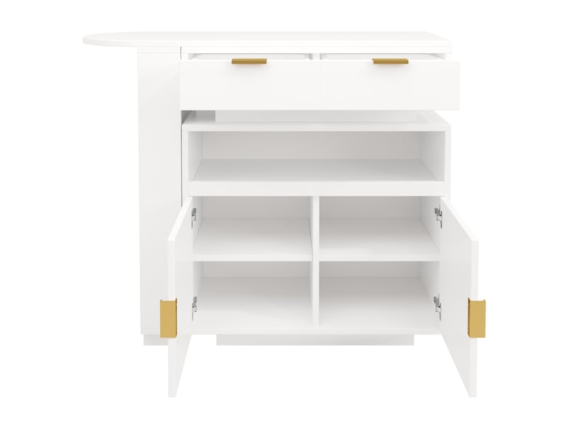  Table de bar extensible blanche 115-183×40×99 cm, îlot cuisine, led, rangement, rotation 360°, bar mobile  - Conforama E
