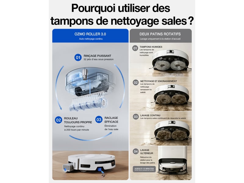  ECOVACS DEEBOT T90 Max Omni Robot Aspirateur Laveur, 30000Pa, OZMO Roller 3.0, ZeroTangle 4.0 30kPa,Version Améliorée du T50 - Conforama C
