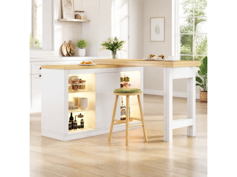 Îlot de cuisine extensible 120 à 197 cm, pivotant à 360°, avec led rgb, blanc - Conforama B