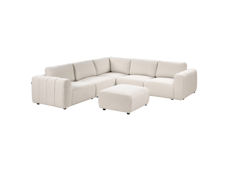 Canapé d'angle modulable 5 places kivvik bouclé blanc cassé avec ottoman côté droit - Conforama E