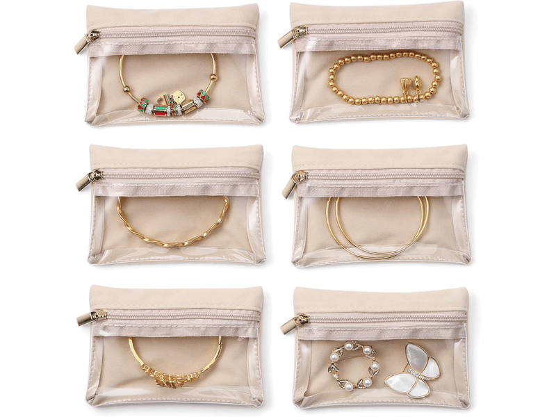 Lot de 12 étui de voyage pour bijoux, pochette en velours transparent avec poches zip, sac organza, cadeau - Conforama E