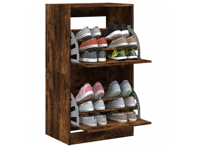  Meuble à chaussure | armoire à chaussures 2 tiroirs rabattables chêne fumé shl7847  - Conforama D