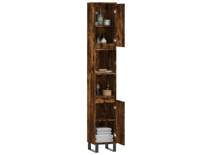  Amoire de salle de bain chêne fumé 30x30x190cm bois d'ingénierie shl1344  - Conforama D