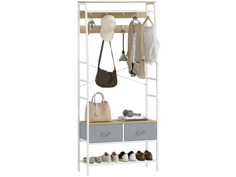  Porte-manteau avec rangement pour chaussures, crochets, tiroirs, barre et étagère pour entréesalon 80 x 30 x 180,5 cm naturel  - Conforama A