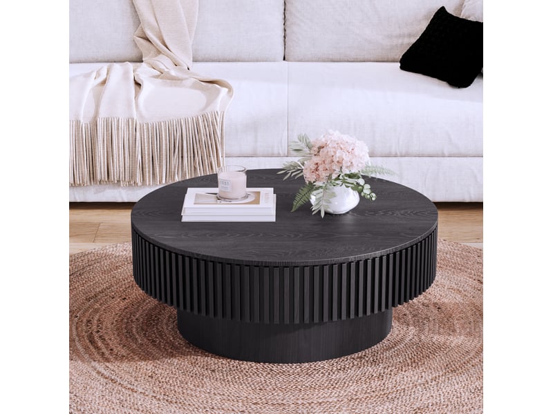  Table basse ronde noire avec rangement, 75 x 75 x 35 cm  - Conforama B