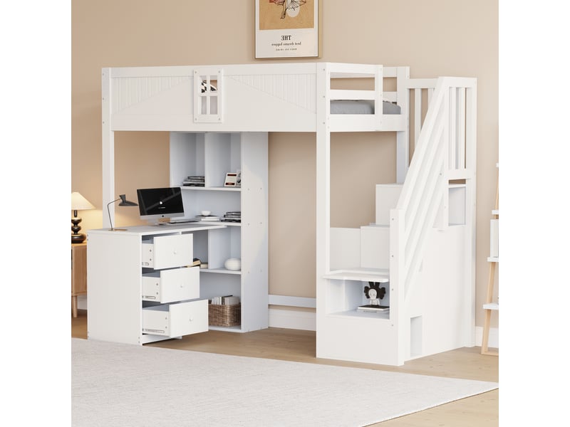  Lit mezzanine 90x200cm coloris blanc bois massif lit enfant blanc - Conforama D