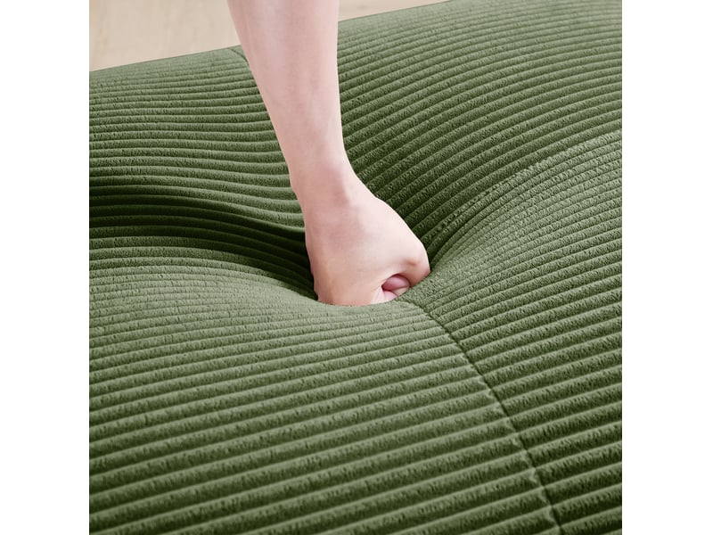 Canapé d’angle 3 places modulable en velours côtelé vert sans cadre, confort 32d et prêt à installer - Conforama D
