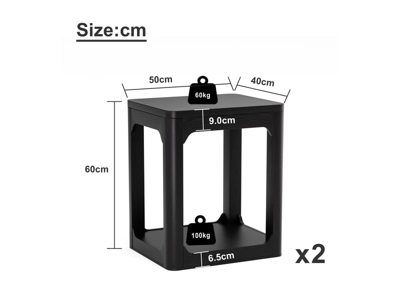 Table basse lot de 2 à 2 niveaux avec plateau épais pour salon et chambre en mdf noir 50 × 40 × 60 cm - Conforama C