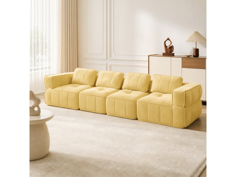  Canapé 4 places, revêtement en tissu, sans assemblage, jaune  - Conforama B