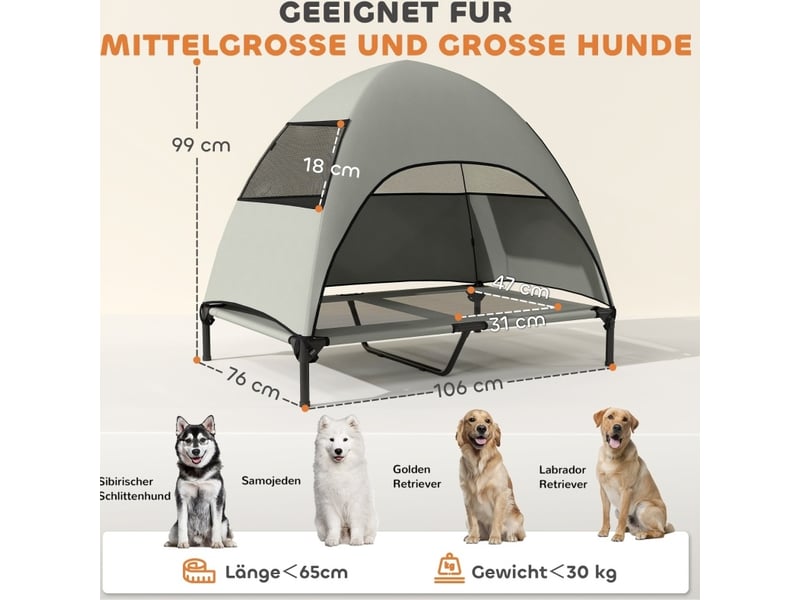  Lit surélevé extérieur avec toit 106 x 76 x 99 cm – gris clair – aéré et portable pour grands animaux  - Conforama C