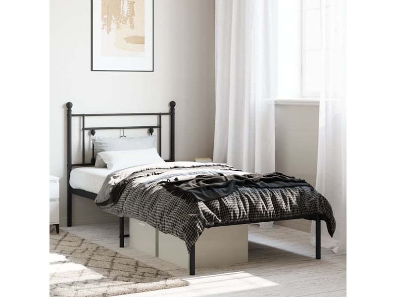  Lit adulte, lit simple, cadre de lit métal sans matelas avec tête de lit noir 90x190cm cf9578  - Conforama B