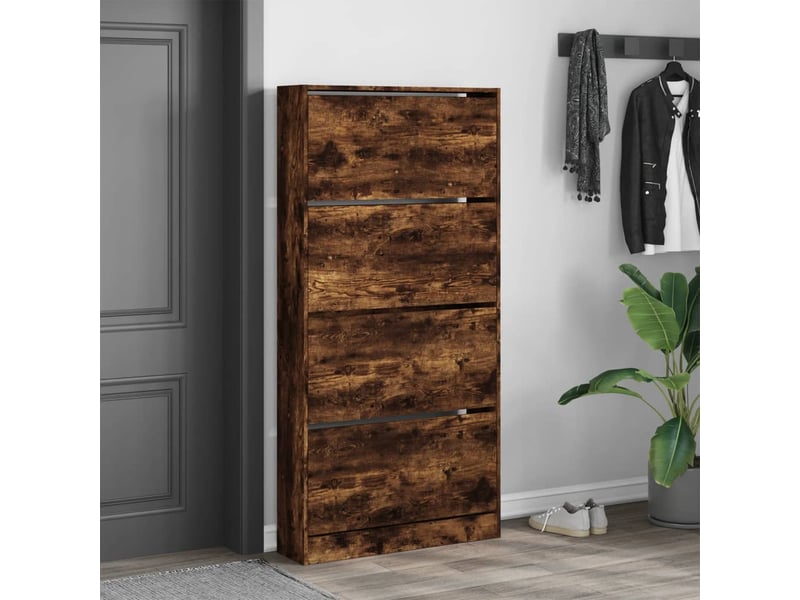  Meuble à chaussure | armoire à chaussures 4 tiroirs rabattables chêne fumé  - Conforama C