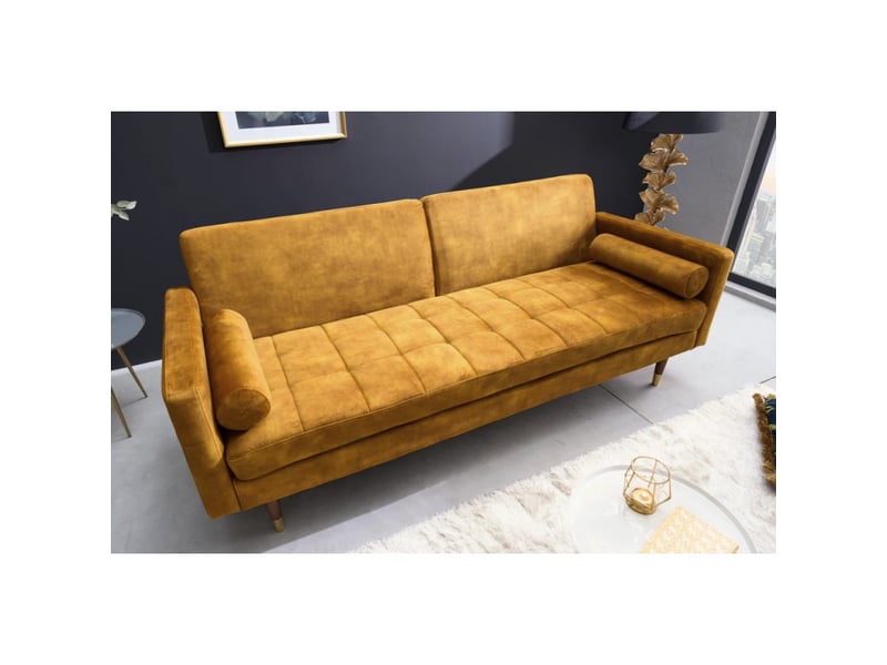 Canapé droit atelia jaune moutarde convertible – canapé-lit design en velours avec structure en bois massif - Conforama B