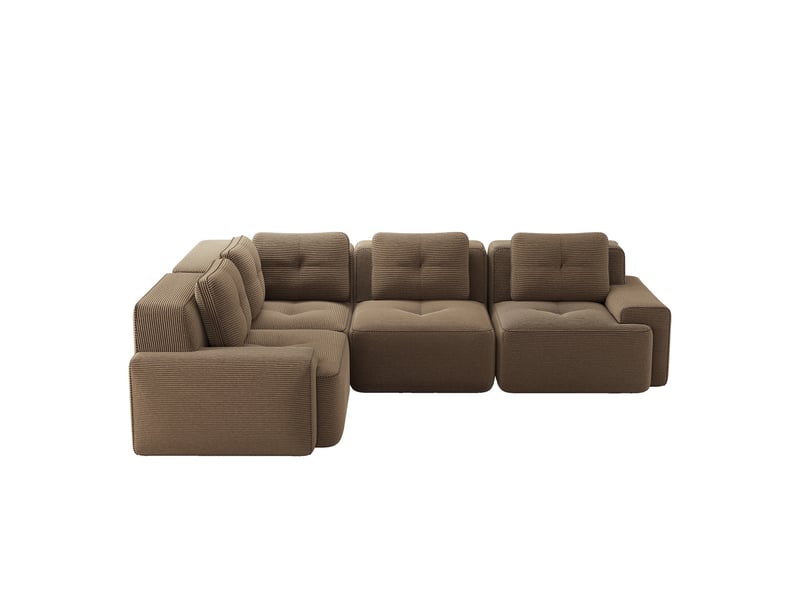 Canapé modulable d'angle tissu velours côtelé marron salon moderne assemblage facile antidérapant - Conforama A