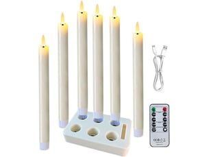 6 Bougies Chandelles LED Rechargeables Ivoire avec Télécommande, Effet Fondant, Sans Flamme, Décoration Noël