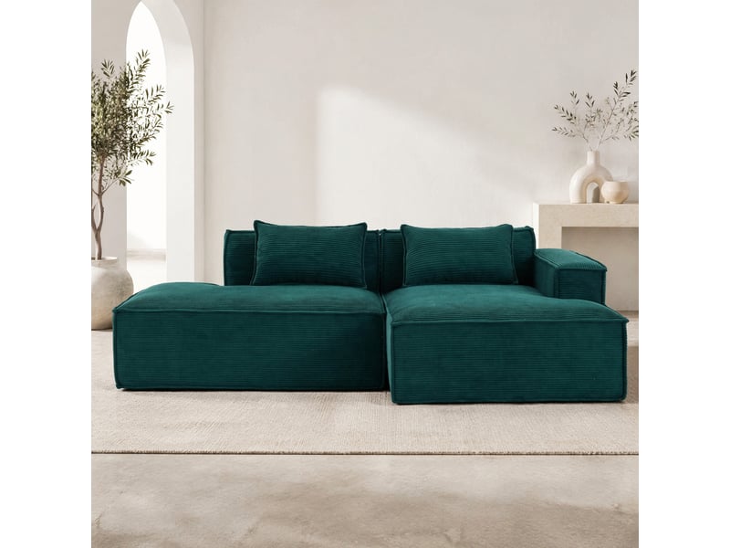 Canapé droit compact 235 cm avec assise élastique - polyester rembourré vert rétro, 235 × 129 × 70 cm - Conforama C