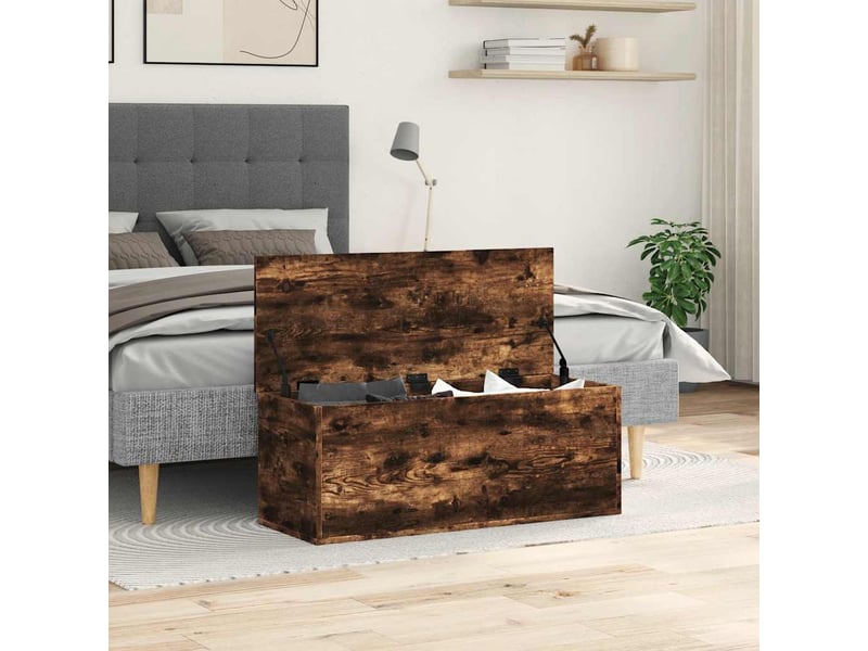  Boîte de rangement, coffre de rangement chêne fumé 90x35x35 cm bois d'ingénierie  - Conforama C