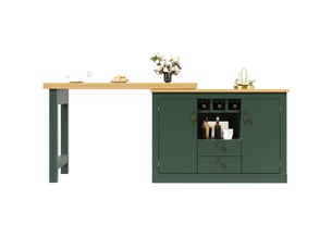 Buffet extensible 120x40x76 cm à 180 cm, meuble de rangement compact pour petit espace, hauteur standard 76 cm, couleur vert antique