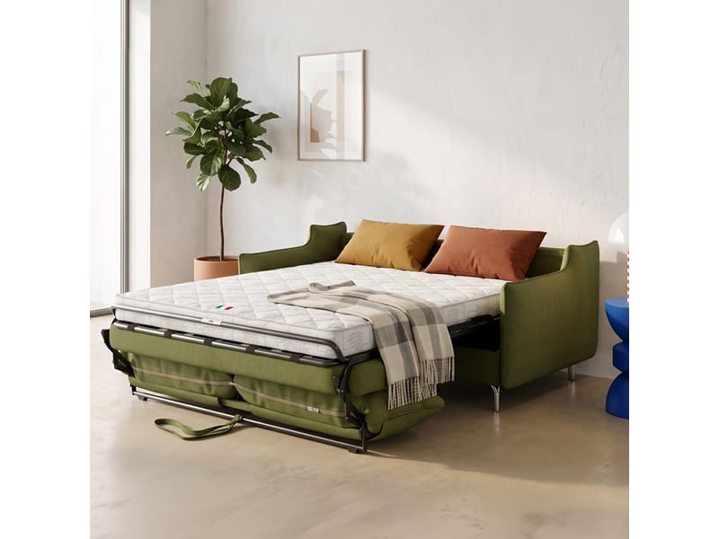  Canapé droit convertible 3 places en tissu chenille vert olive - ouverture express - astoria Astoria - Conforama C