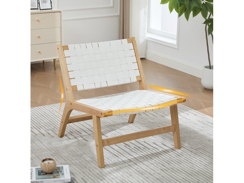  Fauteuil 66x71x72 cm, motif damier, blanc et coloris naturel  - Conforama B