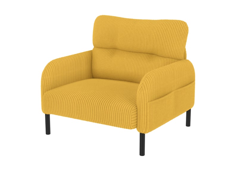  Lot de 3 canapé 2 places, fauteuil et pouf en velours côtelé jaune moutarde  - Conforama A