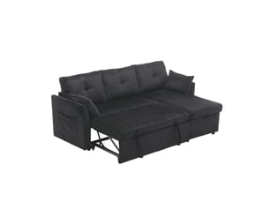 Canapé d'angle réversible convertible <strong>STILVORA</strong> <strong></strong> 3 places Velours côtelé noir avec coffre de rangement